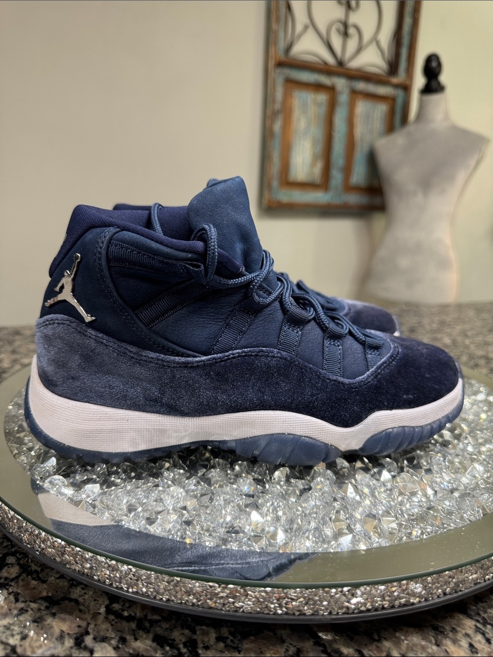 Jordan Navy Suede High-Top Sneakers with White Midsole EUC 7